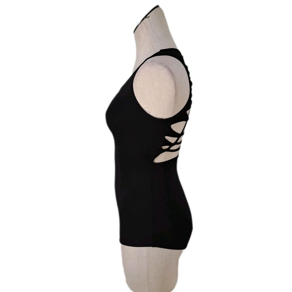 Aja VTG Cutout Slashed Ladder Back Tank Leotard Boycut Black Women's Size S - Picture 7 of 13